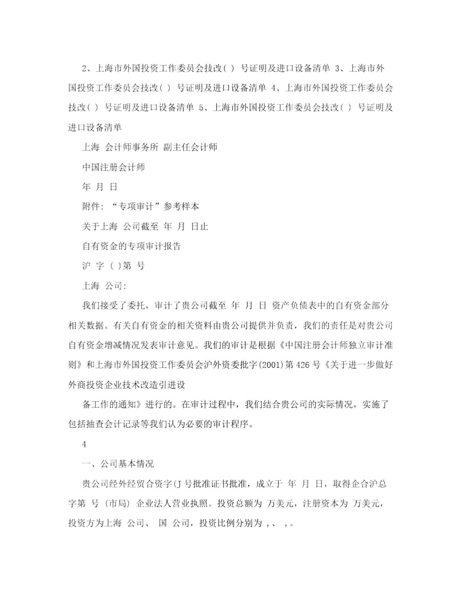 企业自有资金及专用审计报告附件 专项审计参考样本